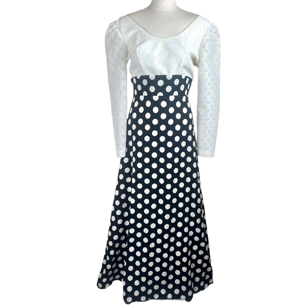 Vintage Polka Dot Lace Prairie Cottagecore Maxi Dress Small